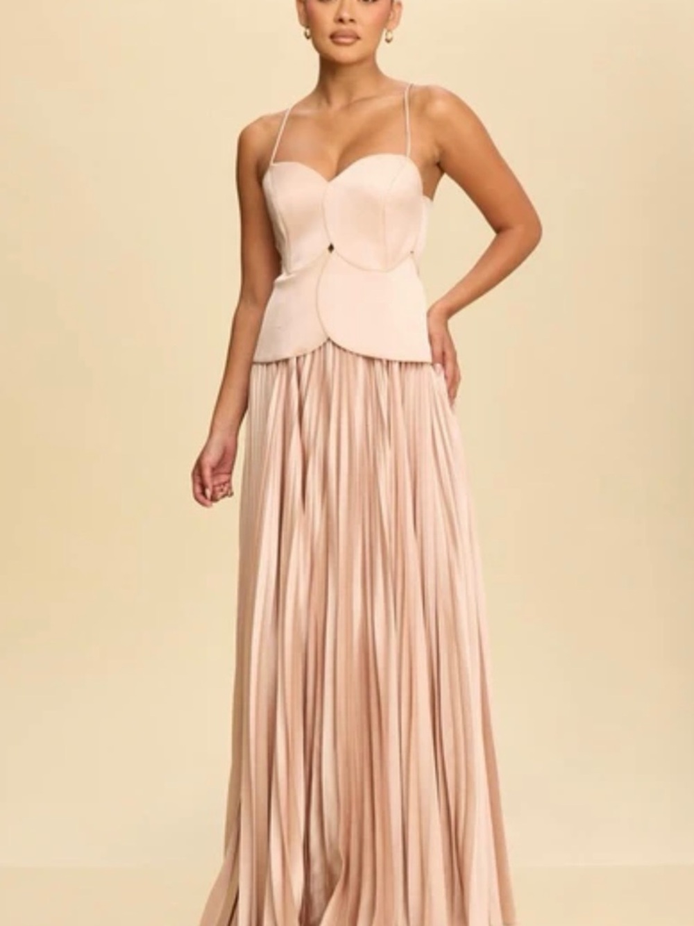 Luxxel Pleated Maxi Skirt in Tan